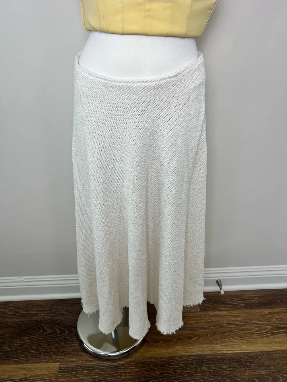 NWT Zara White Textured Knit Maxi Skirt XS Frayed Hem Coastal Cottagecore